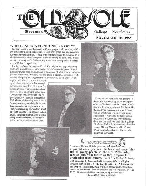 Nick immortalized in Stevenson's newsletter, the Old Sole, 1988